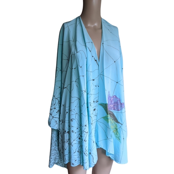 Hand Made Art Hand Painted Turqoise Blue Silk Cape OS - Picture 11 of 11